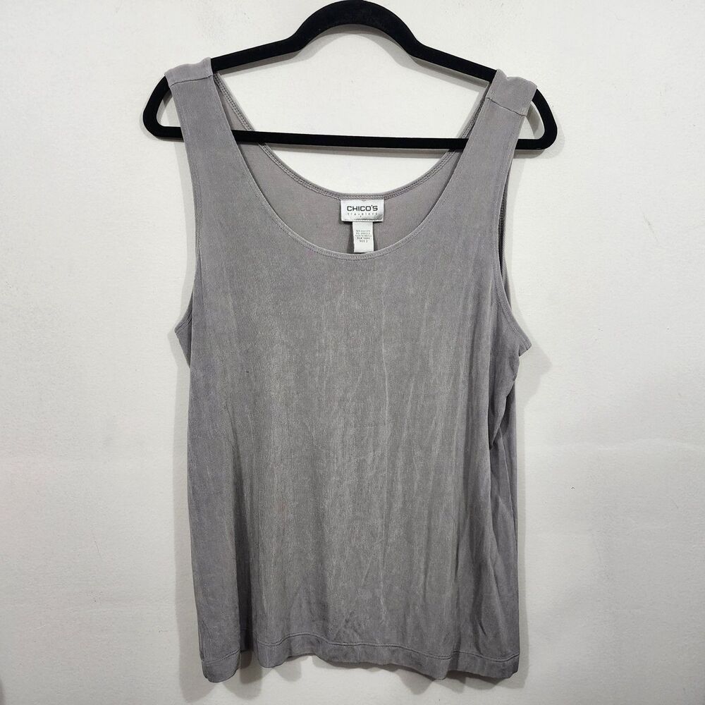 Chico's Travelers Sleeveless Round Neck Slinky Knit Camisole Top Gray Sz 2 (L)